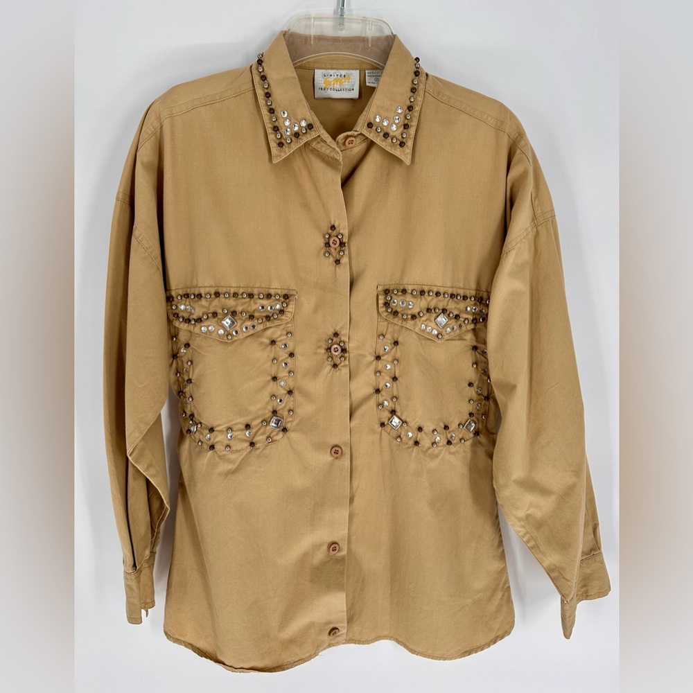 Vintage 80s Western Bejeweled Sz 2 Womens Top Button Up Shirt Limited Collection